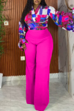 Black Casual Print V Neck Plus Size Two Pieces