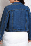 Deep Blue Casual Solid Color Buckle Turndown Collar Plus Size Overcoat