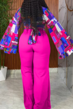 Black Casual Print V Neck Plus Size Two Pieces