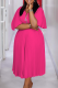 Rose Red Elegant Solid Color Zipper Pleated V Neck Long Plus Size Dresses