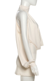 Apricot Sexy Solid Color Hollow Out Turtleneck Wrapped Skirt Dresses