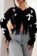 Black Casual Fringed Trim V Neck Tops