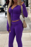 Pink Casual Solid Color Zipper Hooded Long Sleeve Two Pieces