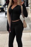 Pink Casual Solid Color Zipper Hooded Long Sleeve Two Pieces