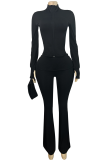 Pink Casual Solid Color Zipper Hooded Long Sleeve Two Pieces