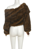 Brown Sexy Solid Color Fluffy Off Shoulder Tops