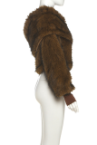 Brown Sexy Solid Color Fluffy Off Shoulder Tops