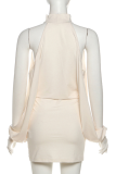 Apricot Sexy Solid Color Hollow Out Turtleneck Wrapped Skirt Dresses