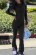 Black Casual Solid Color Zipper Hooded Long Sleeve Two Pieces