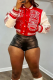 Red Casual Letters Buckle O Neck Outerwear
