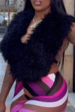 Pink Sexy Solid Color Fluffy V Neck Tops