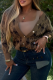 Brown Casual Letters Buckle V Neck Outerwear