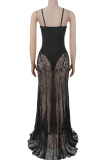 White Sexy Solid Color Lace See-Through Spaghetti Strap Evening Dresses