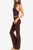 Pink Sexy Solid Color Patchwork Spaghetti Strap Sleeveless Two Pieces