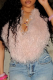 Pink Sexy Solid Color Fluffy V Neck Tops