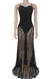 White Sexy Solid Color Lace See-Through Spaghetti Strap Evening Dresses