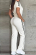White Casual Stripe Zipper Contrast Turndown Collar Long Sleeve Two Pieces