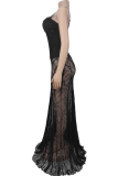 White Sexy Solid Color Lace See-Through Spaghetti Strap Evening Dresses