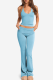 Sky Blue Sexy Solid Color Patchwork Spaghetti Strap Sleeveless Two Pieces