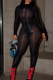 Black Sexy Solid Color See-Through O Neck Skinny Jumpsuits