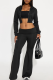 Black Casual Solid Color Zipper Hooded Long Sleeve Two Pieces