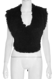 Pink Sexy Solid Color Fluffy V Neck Tops