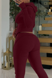 Apricot Casual Solid Color Zipper Hooded Long Sleeve Two Pieces