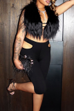 Black Sexy Solid Color Hollow Out Deep V Neck Sleeveless Two Pieces