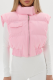 Pink Casual Solid Color Zipper Mandarin Collar Outerwear