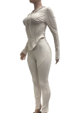 Apricot Casual Solid Color Zipper Hooded Long Sleeve Two Pieces