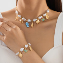 Multicolor Simple Vacation Style Metal Necklace And Bracelet Jewelry Set