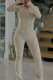 Apricot Casual Solid Color Zipper Hooded Long Sleeve Two Pieces
