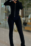 Apricot Casual Solid Color Zipper Hooded Long Sleeve Two Pieces