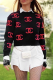 Red Casual Letters Contrast O Neck Tops