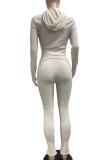 Apricot Casual Solid Color Zipper Hooded Long Sleeve Two Pieces