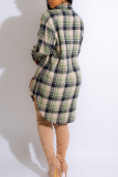 Ginger Casual Plaid Buckle Shirt Collar Shirt Dresses
