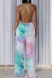 Colour Sexy Print Backless Spaghetti Strap Bodycon Jumpsuits