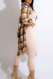Ginger Casual Plaid Buckle Shirt Collar Shirt Dresses