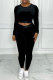 Black Casual Solid Color O Neck Long Sleeve Two Pieces