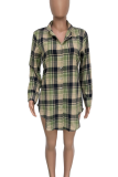 Ginger Casual Plaid Buckle Shirt Collar Shirt Dresses