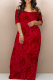 Red Casual Print Off Shoulder Long Dresses