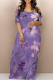 Purple Casual Print Off Shoulder Long Dresses