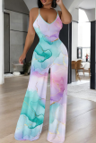 Colour Sexy Print Backless Spaghetti Strap Bodycon Jumpsuits