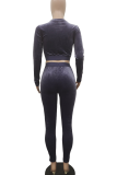 Black Casual Solid Color O Neck Long Sleeve Two Pieces