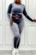 Silver Gray Casual Solid Color O Neck Long Sleeve Two Pieces