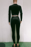 Black Casual Solid Color O Neck Long Sleeve Two Pieces