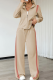 Apricot Casual Contrast Hooded Long Sleeve Two Pieces