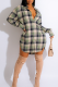 Light Green Casual Plaid Buckle Shirt Collar Shirt Dresses