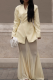 Apricot Elegant Solid Color Mesh V Neck Long Sleeve Two Pieces