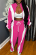 Rose Red Casual Stripe Contrast Zipper Collar Long Sleeve Two Pieces